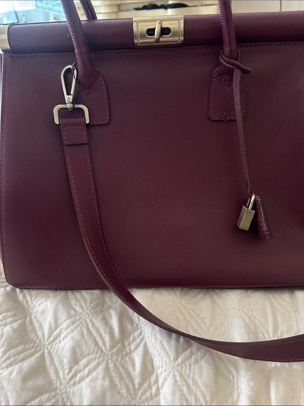 Structured Top-Handle Satchel in Deep Wine